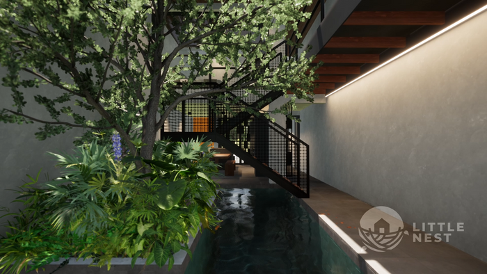 Rustic 3 Bedroom Courtyard House with Water Feature